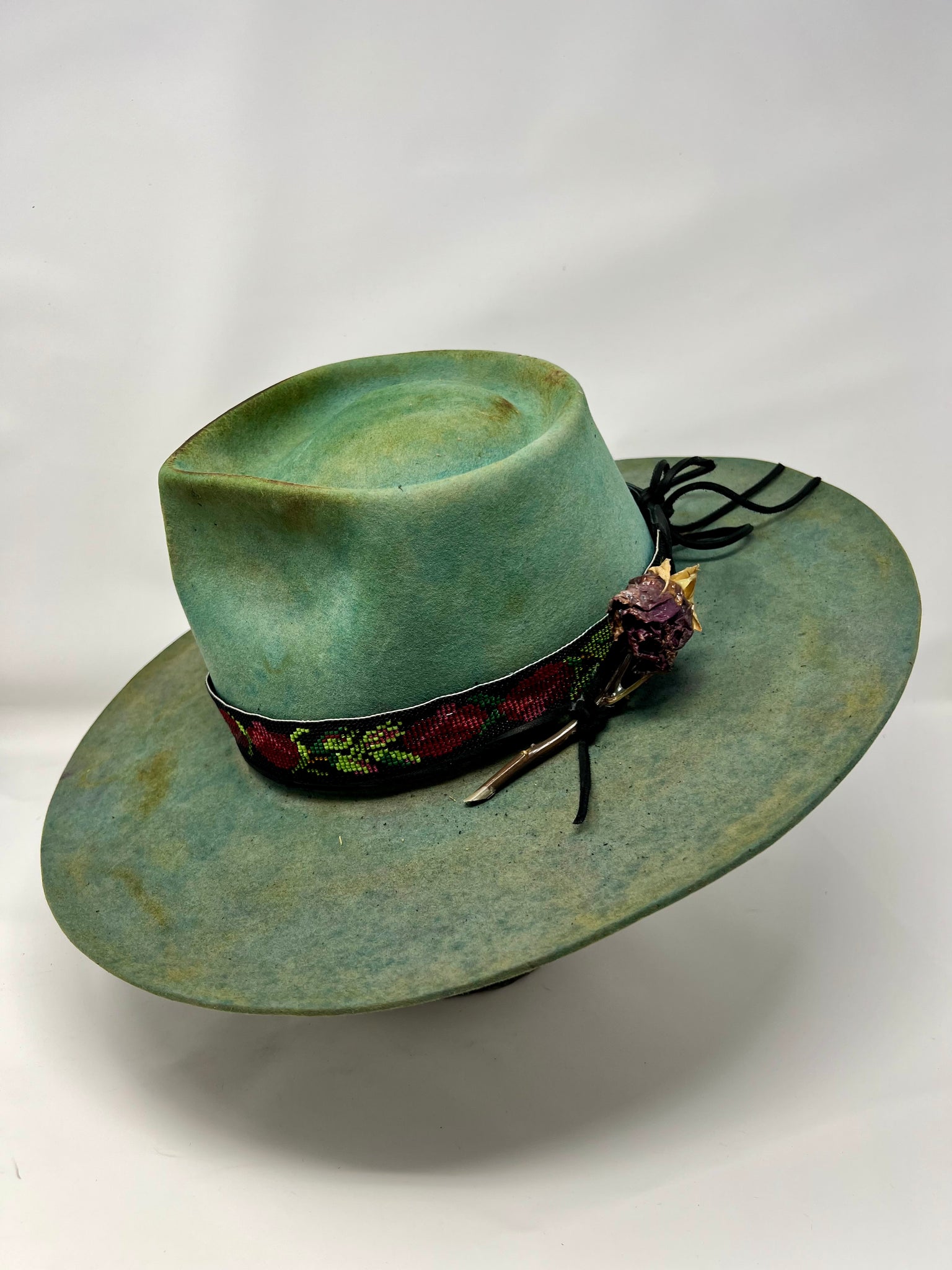 "Burnt Sage"  Hand Dyed Lone Hawk Hat with Hand Beaded Band Size 7 1/4