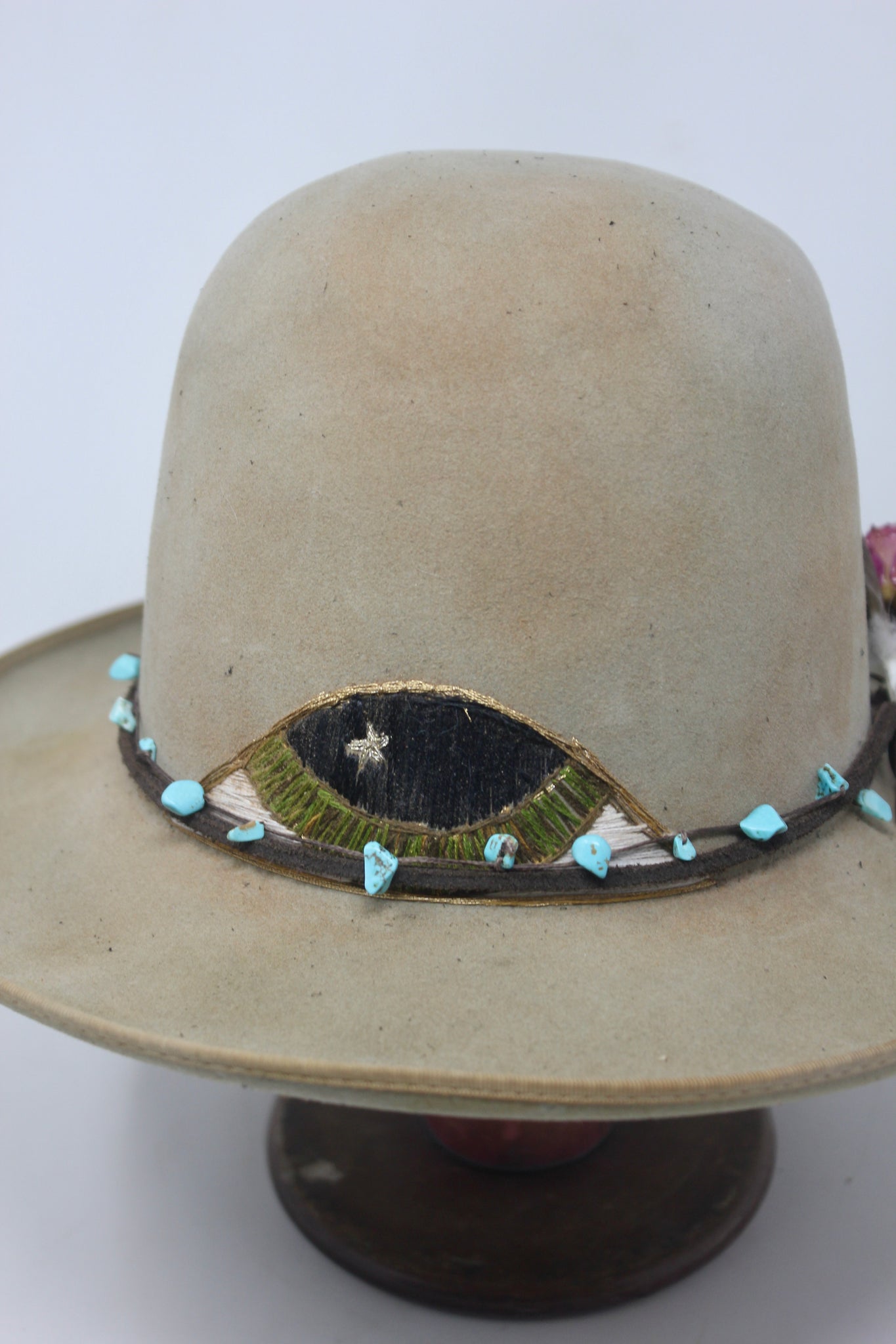 Ready To Ship Lone Hawk Hand Embroidered "Eye-Conic" Hat  Size XS 6. 3/4