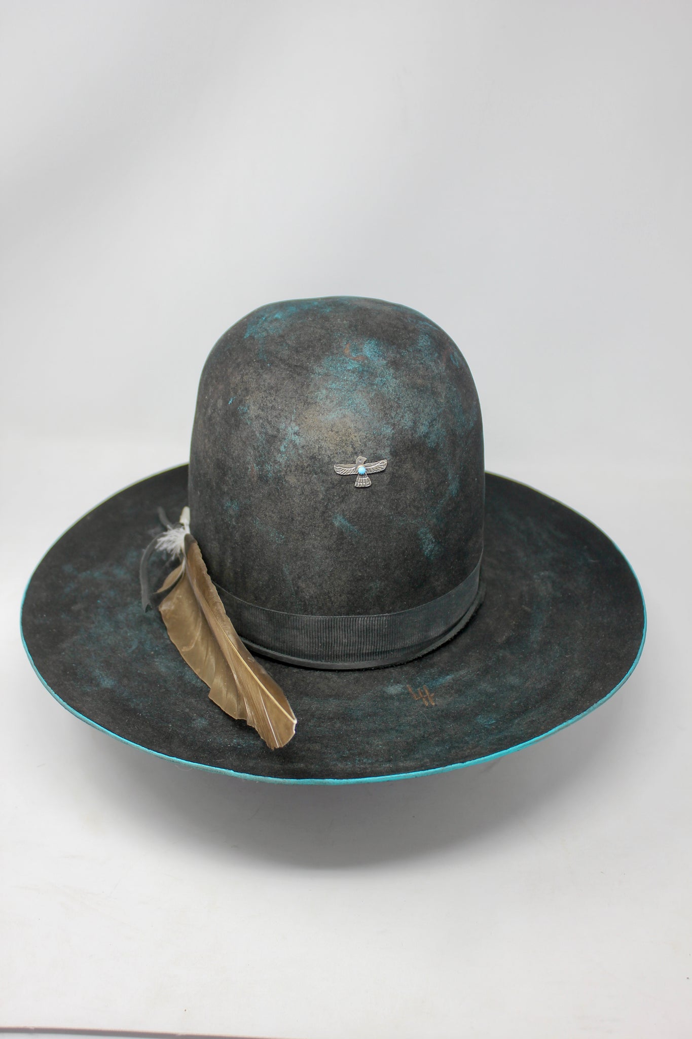 READY TO SHIP "Turquoise Hawk" Hand Painted Open Crown Size 7.5 Large