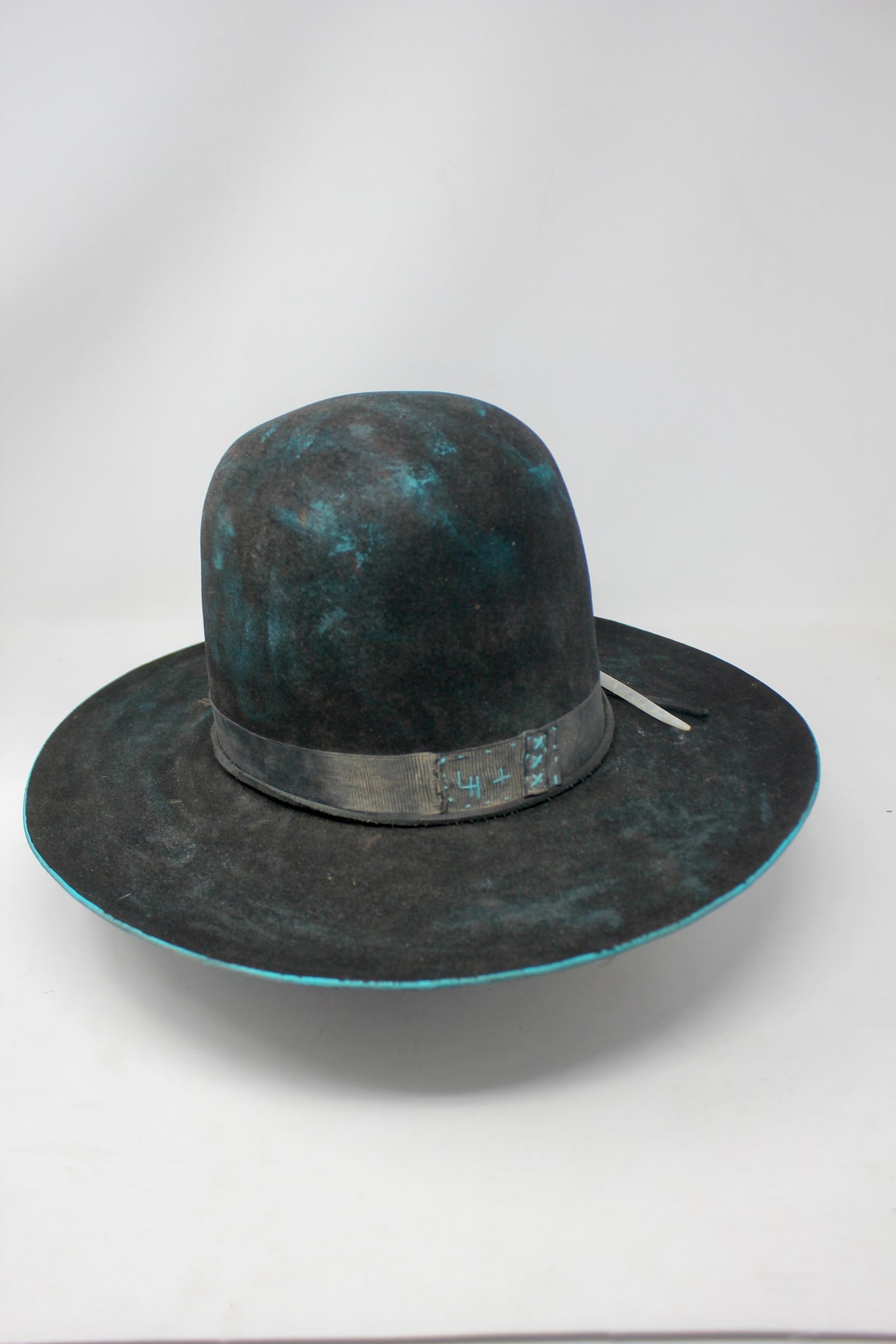 READY TO SHIP "Turquoise Hawk" Hand Painted Open Crown Size 7.5 Large