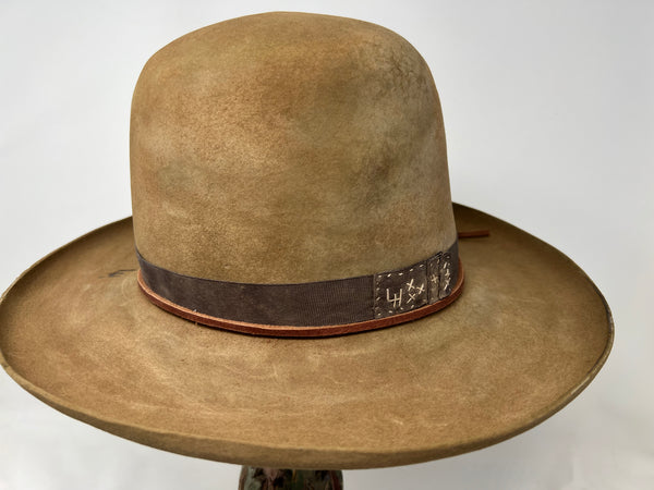 MODISH 1940s\' BROWN FELT WIDE BRIM HAT WITH INTRICATE TOPSTITCHING & OPEN CROWN MODISH 1940s main image 4