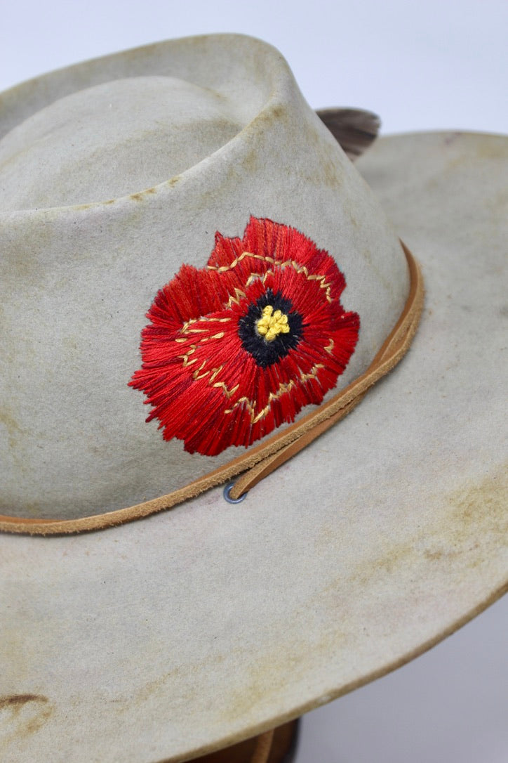 Ready to Ship Lone Hawk Hand Embroidered Poppy Size ~ 7 1/4