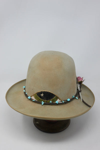 Ready To Ship Lone Hawk Hand Embroidered "Eye-Conic" Hat  Size XS 6. 3/4