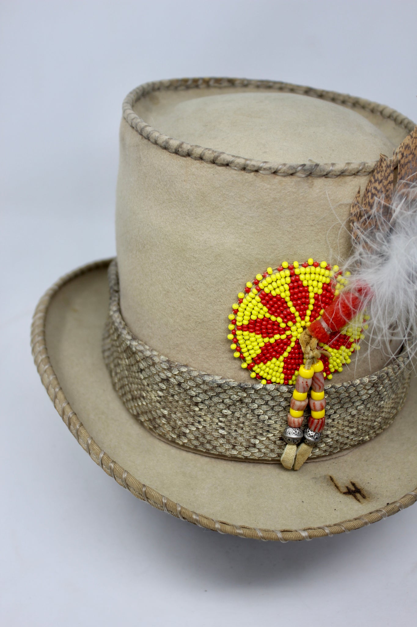 READY To Ship Handmade "Medicine Hawk" Snakeskin Band Lone Hawk Size 7 1/8