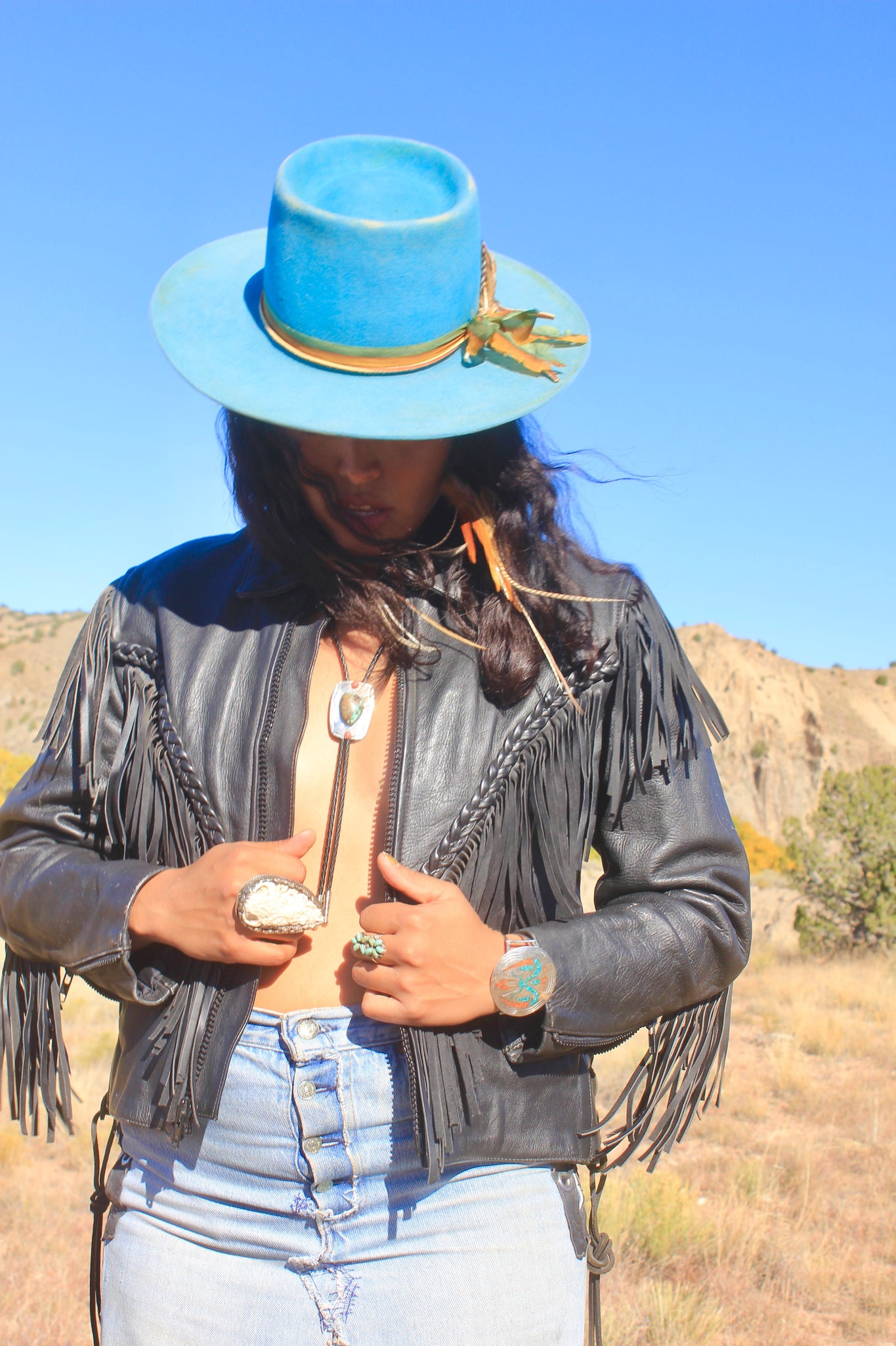 “Turquoise Trail” Hand Dyed One of a Kind Lone Hawk Hat 7 1/4 to 7 3/8