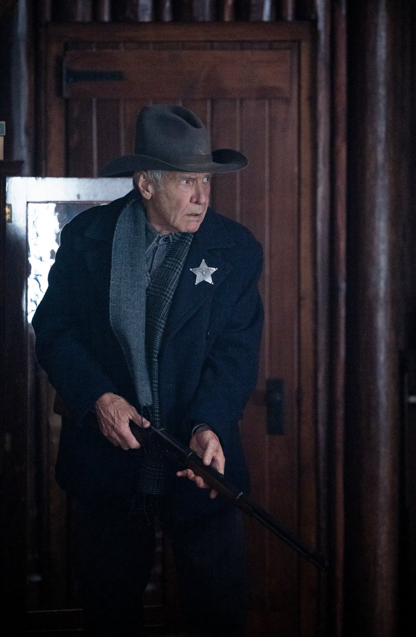 Harrison Ford wearing the Jacob Dutton hat in the 1923 television series.