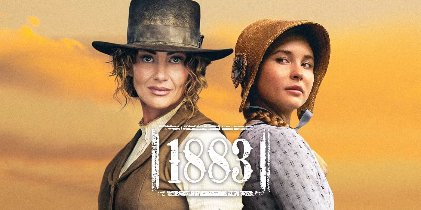 Close-up of Faith Hill in character as Margaret Dutton wearing a western hat from the 1883 series.